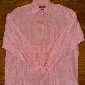 Talbots Pink Plaid Men's Casual Button Down Shirt 100% Irish Linen